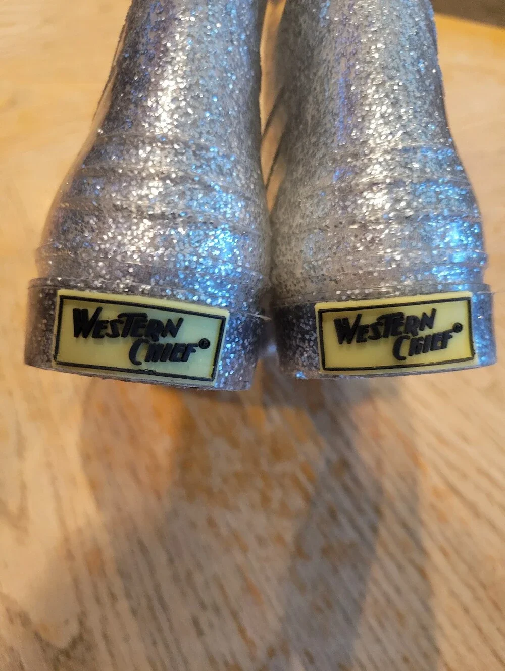 Western Chief Girls Silver Sparkle Rain Boots Size 1